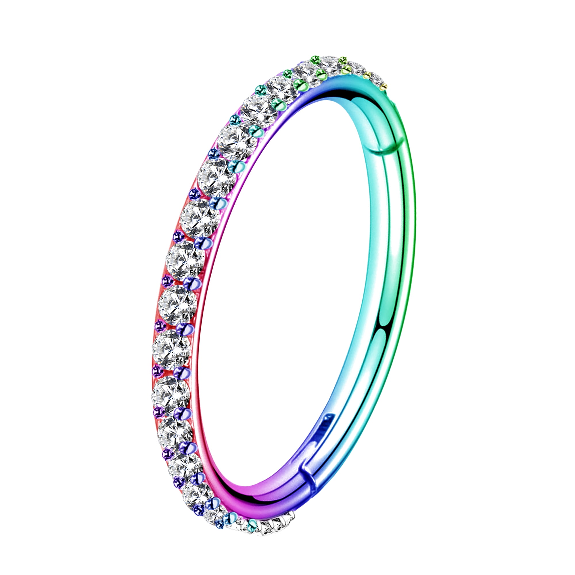 Hinged Segment Ring Septum Clicker Cartilage Ear Hoop Ring with CZ Gem Edge 