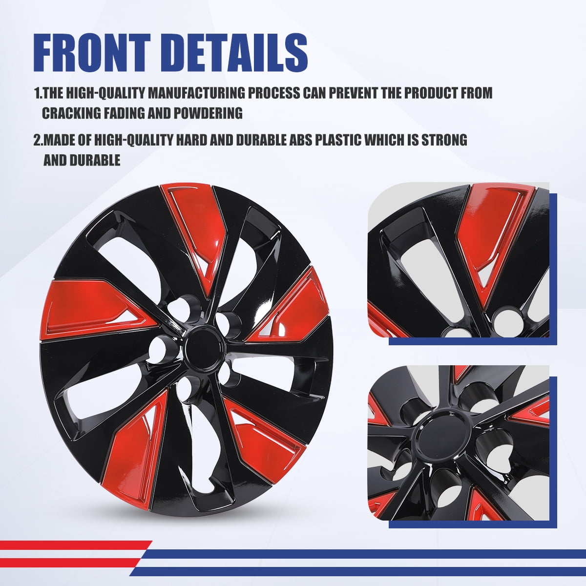 16" Hubcaps for 2019-2025 Nissan Altima,Snap on Design Set of 4 Wheel Rim Covers Compatible with Steel Wheels,ABS+PC Hubcaps,Black Lacquer & Red Lacquer