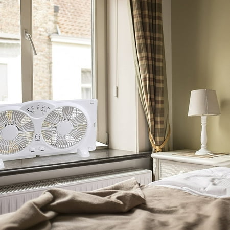 High Twin Fan with Reversible Airflow, Adjustable Thermostat & Cool Technology, White