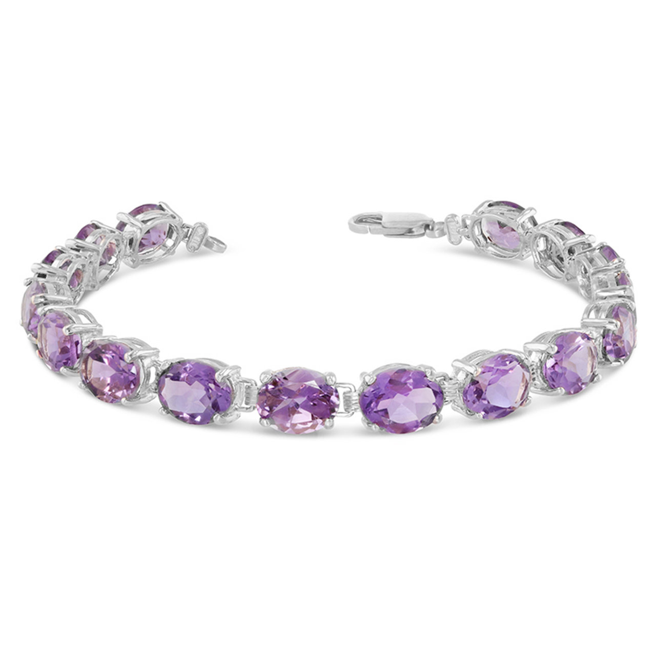 OVAL GENUINE AMETHYST (9 X 7) TENNIS BRACELET IN WHITE GOLD : 14K 8"