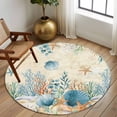 thumbnail image 2 of Round Rugs 6 Ft, Teal Blue Coastal Non Slip Area Rugs for Kitchen Bedroom Entryway, Summer Beach Starfish Shell Coral Nautical Retro Washable Carpet Runner Rug Floor Mats for Bedroom Home Decor, 2 of 8