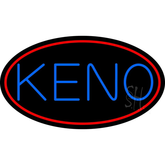 Keno With Oval 2 LED Neon Sign 13 x 24 - inches, Black Square Cut Acrylic Backing, with Dimmer - Bright and Premium built indoor LED Neon Sign for wall décor, arcarde, and storefront.