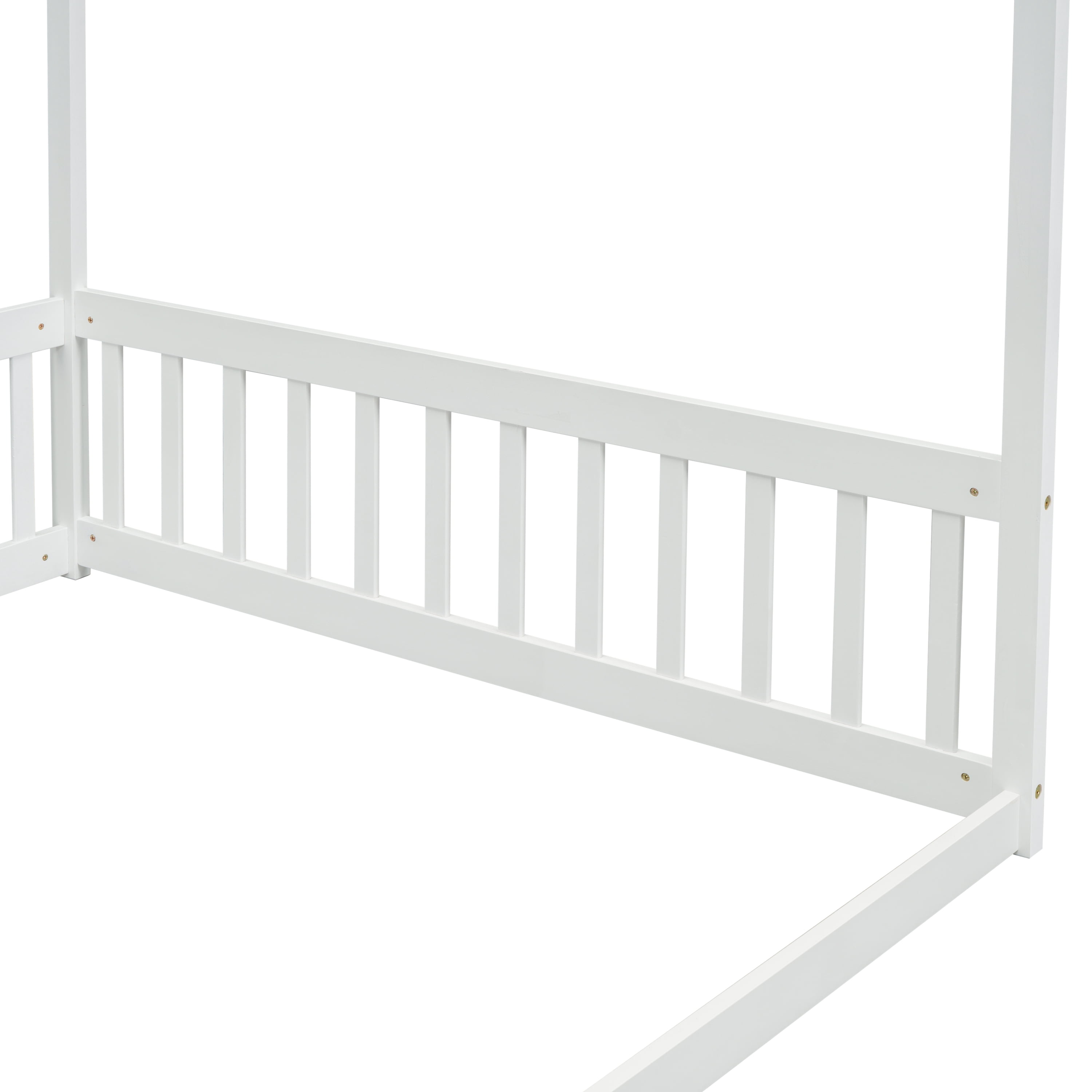 Miniyam Full Size Canopy FloorBed with Guardrails for Kids and Teens, White
