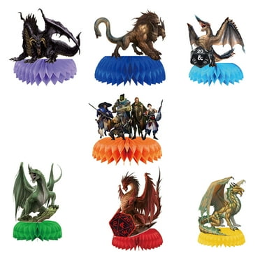 7 Pcs For Dungeons and Dragons-Themed Honeycomb Centerpieces - Cartoon Table Decorations for Kids’ Birthday Party Supplies