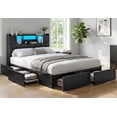 thumbnail image 3 of Full Size Upholstered LED Bed Frame with 6 Storage Drawers, 3-Tier Headboard, Charging Station & 2 Cabinets, No Box Spring Needed, Black, 3 of 9