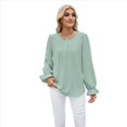 thumbnail image 1 of Blusa de Larga Abullonada para Mujer, Elegante, Informal, con Cuello Redondo, de , Holgada y Plisada. Judías L, 1 of 9