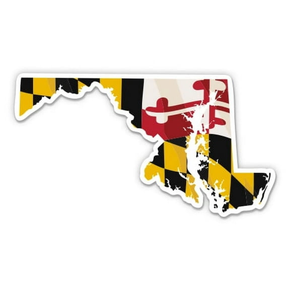 Maryland Flag State Shape Local Native - 3" Vinyl Sticker - For Car Laptop I-Pad Phone Helmet Hard Hat - Waterproof Decal