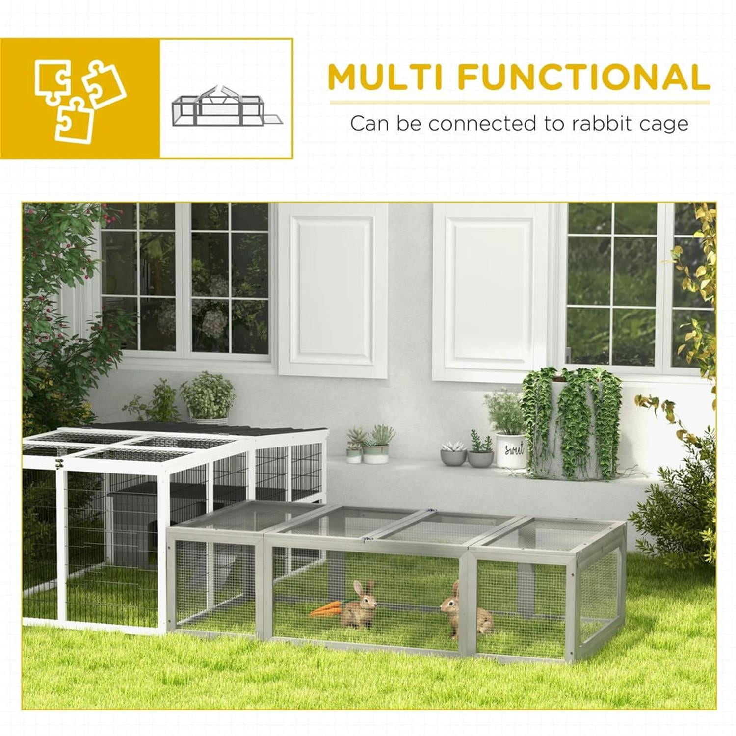 Kadyn 70" Outdoor Rabbit Hutch with Run and Lockable Doors, Wooden Small Animal Habitat Enclosure Bunny Cage for Bunnies, Guinea Pigs, Gray