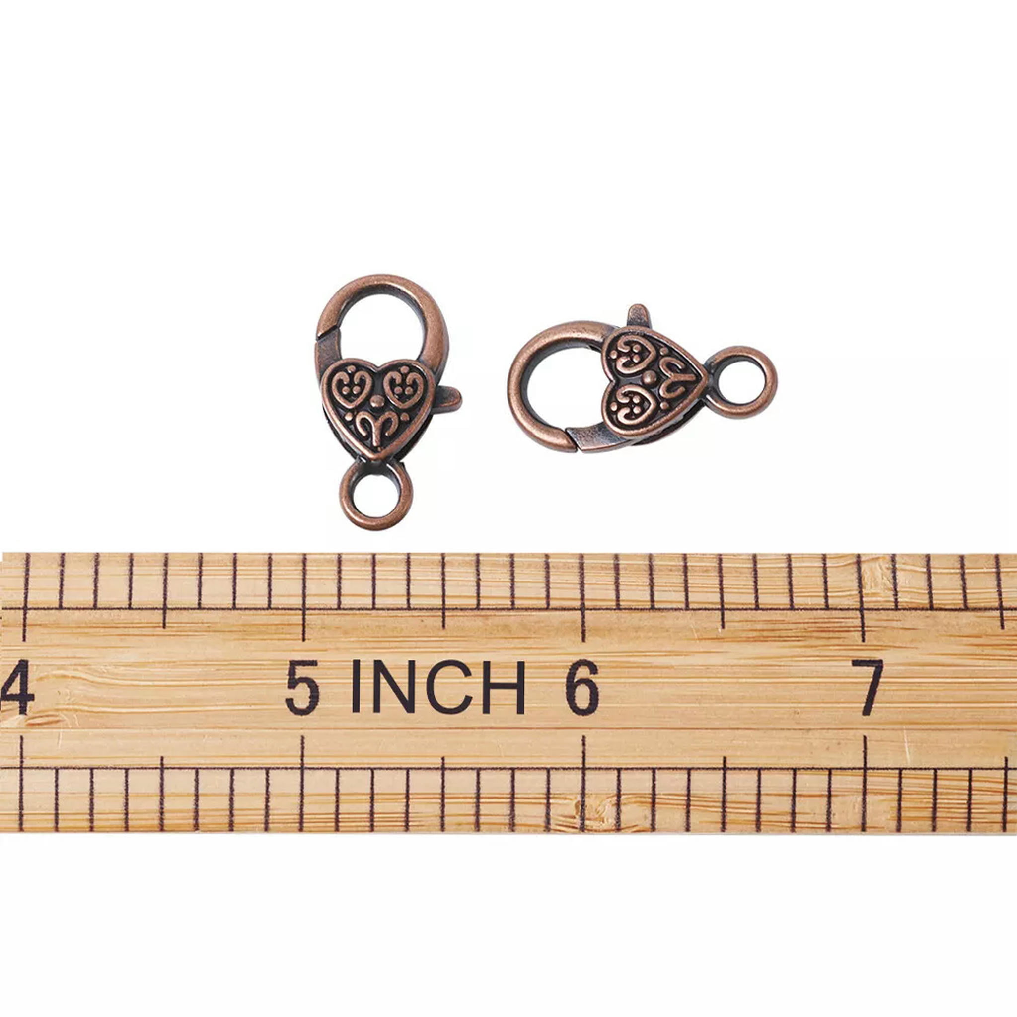 U8MO 50pcs Tibetan Alloy Heart Lobster Claw Clasps Red Copper Trigger Closure 25.5mm
