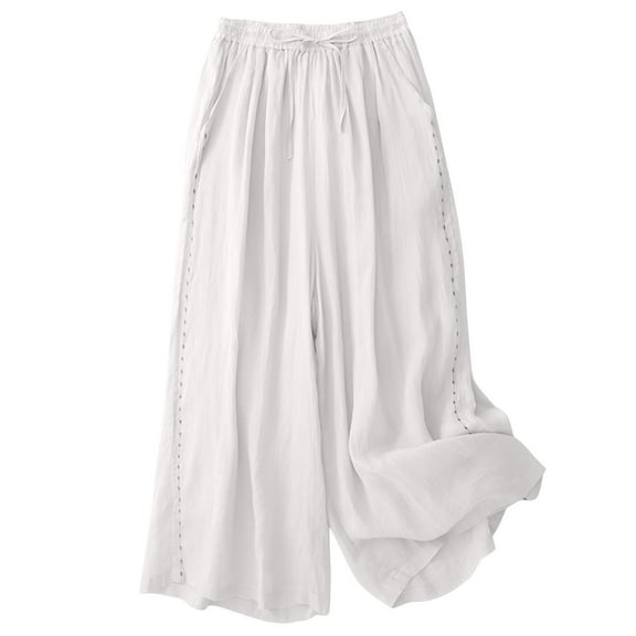 Levmjia Women Wide Leg Pants High Waisted Soft Polyester Linen Long Pants for Women Slim Comfortable Casual Office Work Spring Summer Fashion Plus Size XS XXL
