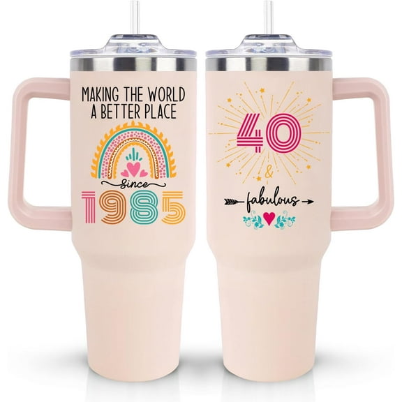 40th Birthday Gifts for Women Her, Unique Funny 1985 40 th Birthday Gift 40oz Tumbler for Woman Turning 40 Year Old Mom Mother Wife Daughter Aunt Auntie Sisters Teacher Friend and Fabulous Mug
