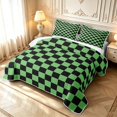 thumbnail image 3 of Manfei Contemporary Grid Quilt King,Checkered Art King Coverlet Set,Black Green,3 Pieces,1 Bedspread and 2 Pillowcases, 3 of 7