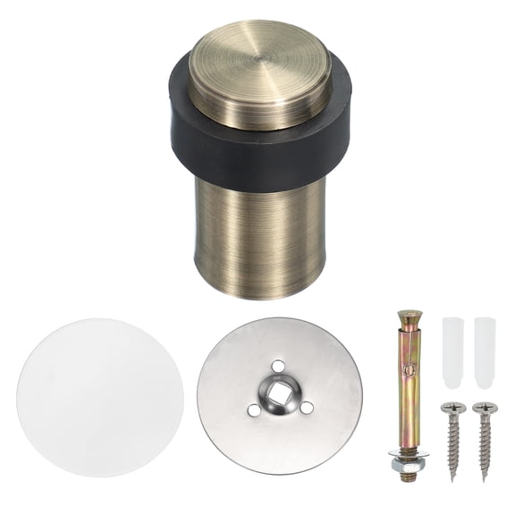1Set Round Door Stoppers, 60mm Stainless Steel Door Stop Doorstop Wedge Metal Cylinder Self Adhesive with Screw for Bottom of Door Floor Inside, Bronze