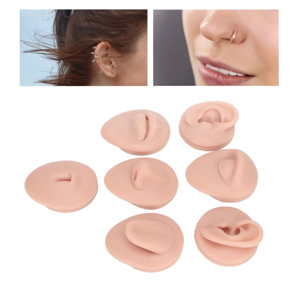 Simulation Silicone Ear Eye Nose Mouth Tongue and Belly Button Model for Novice Piercer, Soft and Reusable, Easy to Operate, Ideal for Practice or Showcase Piercing Jewelry