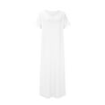 thumbnail image 4 of GaThRRgYP Women's Summer Boho Floral Short Sleeve Dress,Women's Solid Color Fashionable Casual Loose Short Sleeved V-neck Long Skirt Dress with Dress White S, 4 of 6