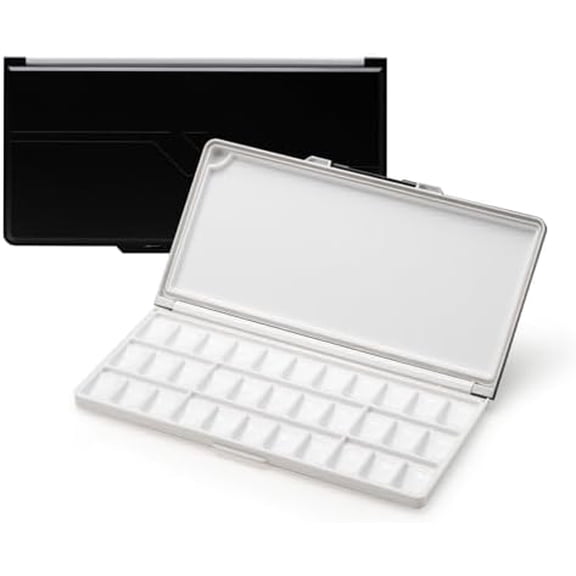 Watercolor Palette with Lid: 33 Wells Airtight Folding Paint Palette with Large Mixing Tray - Empty Acrylic Painting Art Pallet 12.5''x 6.5'' Black