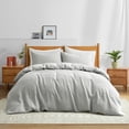 thumbnail image 2 of Peace Nest 2 Pieces Solid Quilted 100% Linen Duvet Cover Set with Corner Loops, Light Gray, Twin, 2 of 6