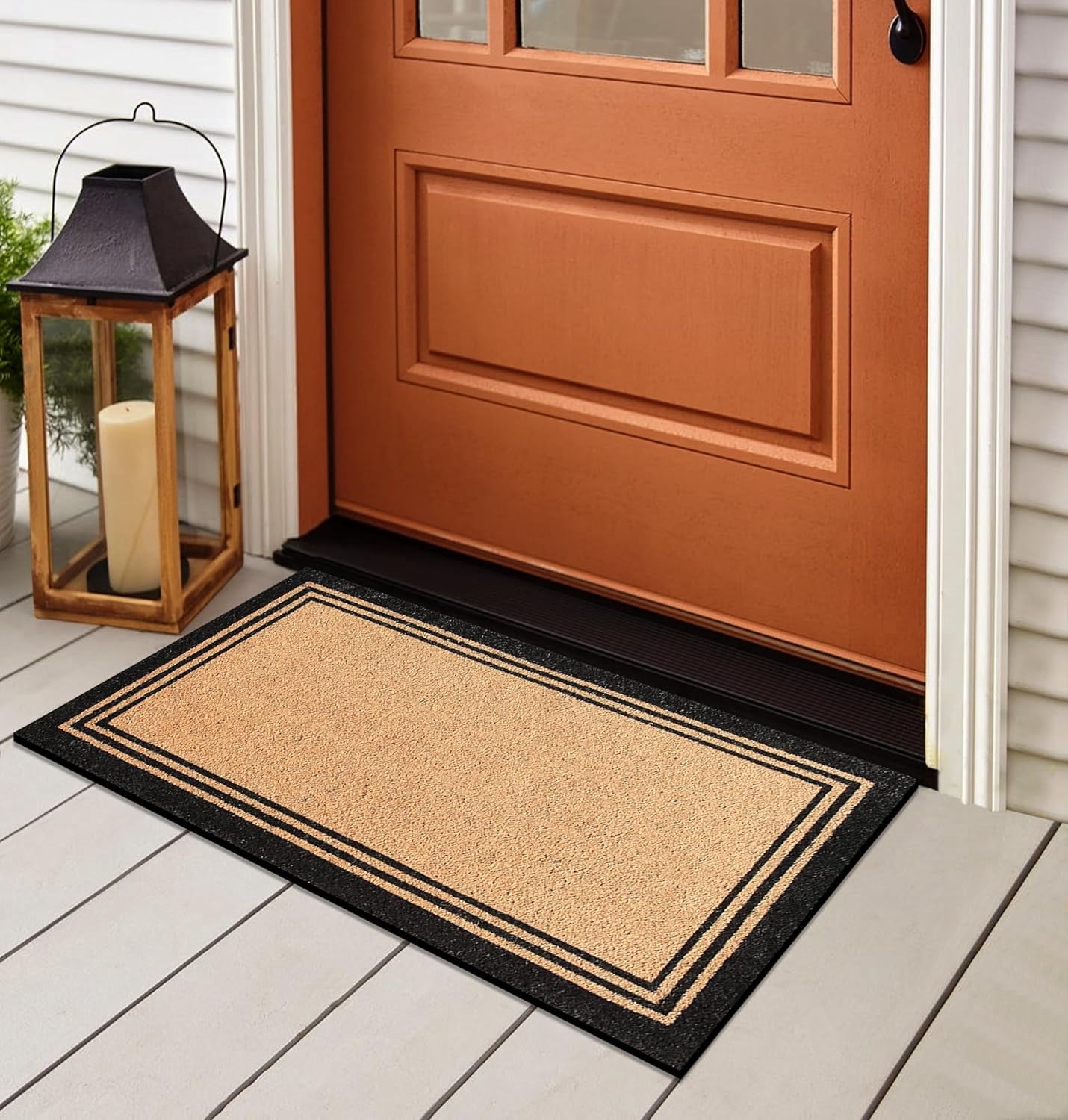 A1HC Natural Coir Doormat With Classic Border Heavy Duty PVC Backing,0.75 Inch Pile Height, Natural Color, Boot Scrapper, Outdoor Doormat (18" X 30")