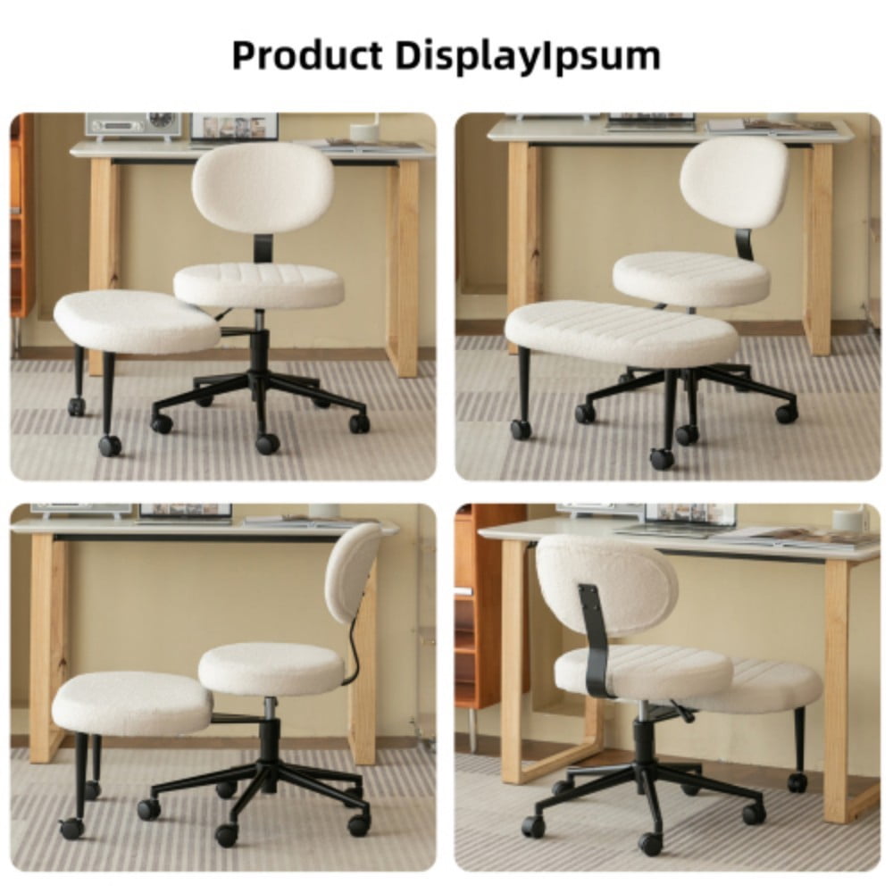 Ergonomic Cross Legged Office Chair, Multi-Position Swivel Meditation Chair with Back Support, Rolling Base, Adjustable Height for Home Office & Study, White