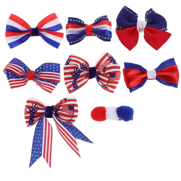 Raindrops Patriotic Hair Bow Clips Red White Blue for Independence Day Decor