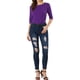 thumbnail image 2 of CAMISETAS CASUAL DE AJUSTE SLIM CON CUELLO BARCO Y MANGAS ALBARDADAS PARA MUJER INSPIRAR CHIC COLOR PÚRPURA PROFUNDO TALLA XL, 2 of 7