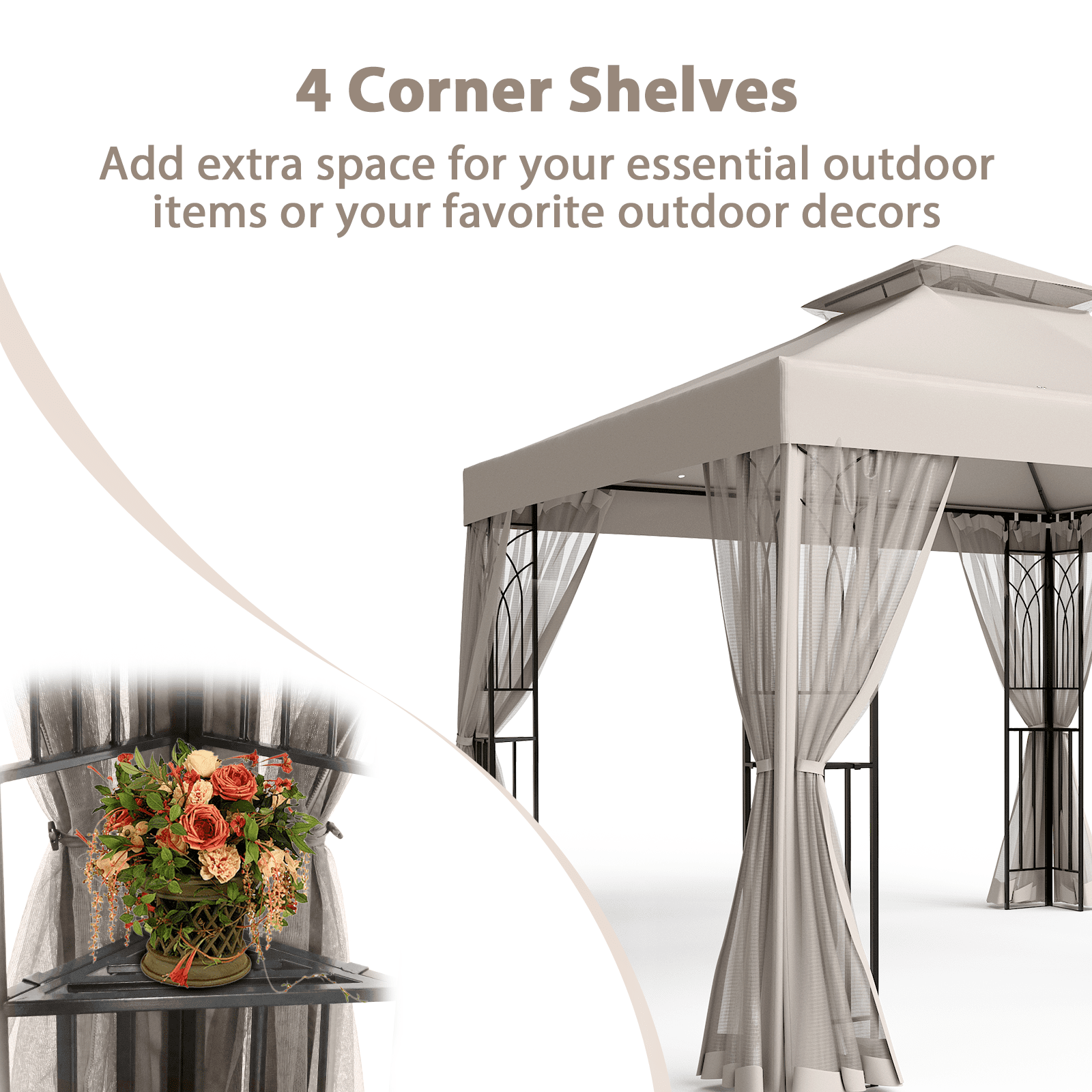 EAGLE PEAK 10 ft. x 10 ft. Outdoor Patio Gazebo Canopy Tent with Ventilated Double Roof and Mosquito Net,Beige