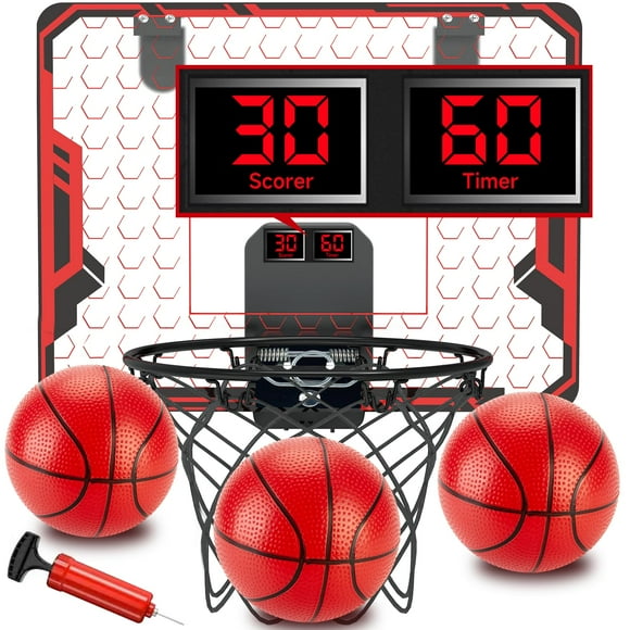 Aro de baloncesto Figbush para niños de 4 a 12 años, para colgar en la puerta, con puntuación, cuenta regresiva y música, ideal para Navidad.