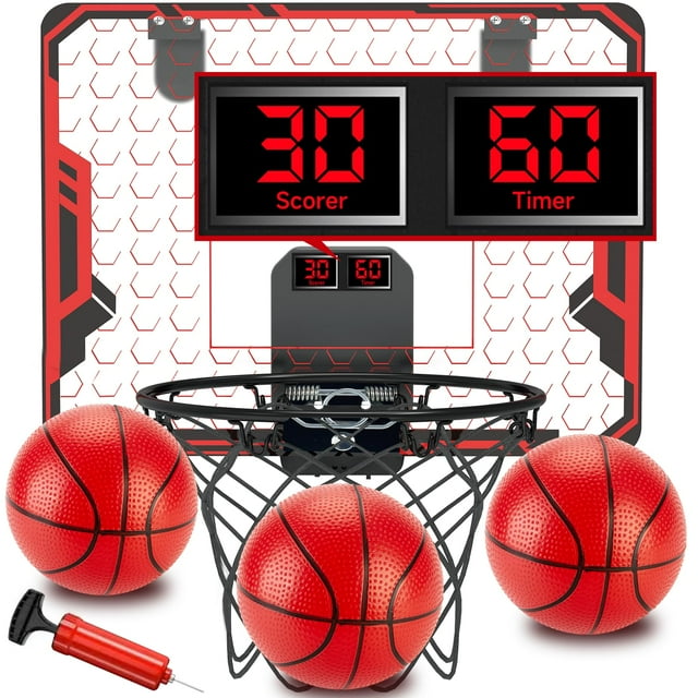 Aro de baloncesto Figbush para niños de 4 a 12 años, para colgar en la puerta, con puntuación, cuenta regresiva y música, ideal para Navidad.