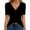 Black, variant on Womens Ribbed Knit Tops V Neck Short Sleeve Drawstring Ruched Front Slim Fit Casual Everyday Summer Blouses Gray M