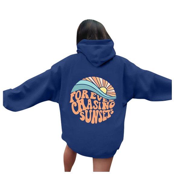 Wxolcjlv Womens Oversized Hoodie forever Chasing Sunsets Letter Print Sunset Graphic Sweatshirt