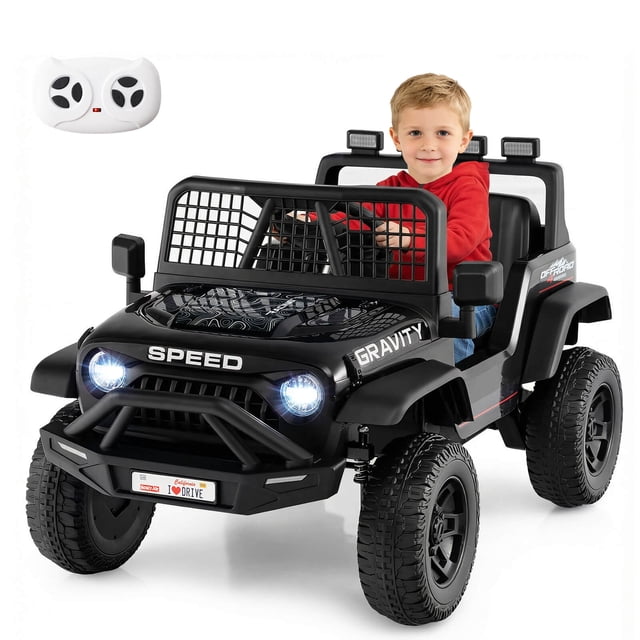 Costway 24V Ride On Car with Remote Control Music LED Headlights Spring Suspension for Kids Black