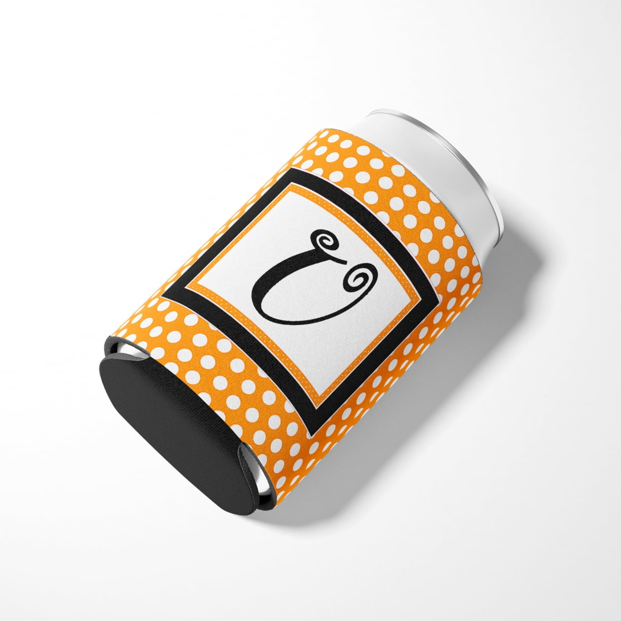 Letter U Initial Monogram - Orange Polkadots Can or Bottle Hugger