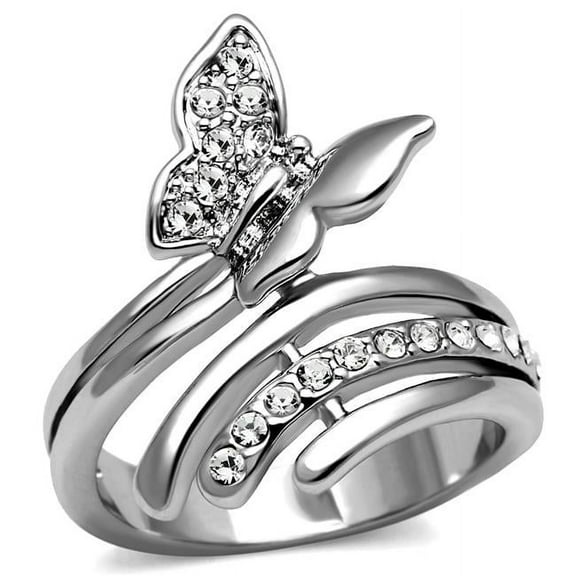 Alamode TK2875-6 Women High Polished Stainless Steel Ring with AAA Grade CZ in Clear - Size 6