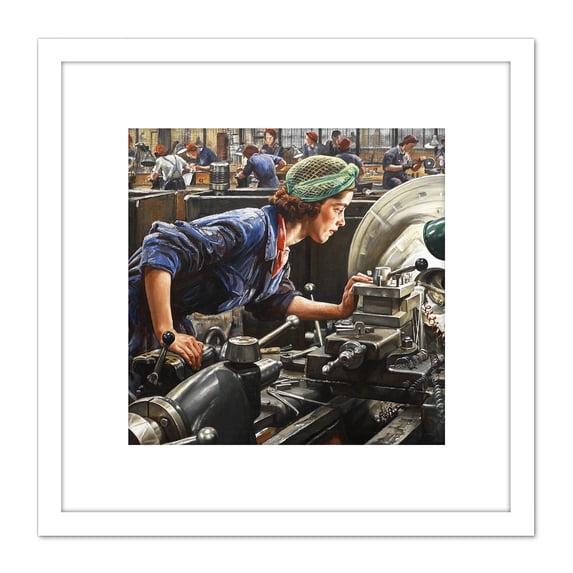 Knight Ruby Loftus Screwing Breech WWII War Painting 8X8 Inch Square Wooden Framed Wall Art Print Picture with Mount