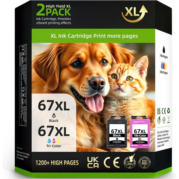 67XL Ink Cartridges Black Color Combo Pack, Compatible with HP Ink 67 and HP 67XL Ink, fits DeskJet 2855e 2755e 2700 2700e 2800e 4155e 4255e 2734e 4100 4100e and Envy 6055e 6000 6400 6455e Printers