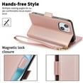thumbnail image 5 of Compatible with iPhone 15 Wallet Case with Credit Card Holder & Cash Slot, RFID Blocking Durable PU Leather Flip Magnetic Protective Stand Cover Wrist Strap Women Men,Rosegold, 5 of 6