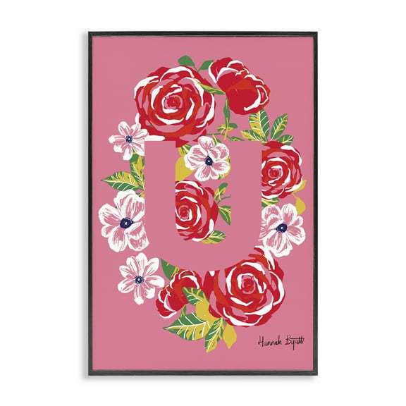 Stupell Industries Floral Bloom Letter U Botanical & Floral Painting Black Framed Art Print Wall Art, 12 x 18