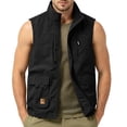 thumbnail image 3 of GrmtClth Men's Stand Collar Zipper Vest Multiple Flap And Zip Pockets Lightweight Sleeveless Top Outdoor Leisure Casual Waistcoat Black 3XL, 3 of 7