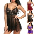 thumbnail image 2 of Camisón de lencería sexy de encaje para mujer, tallas S-4XL, transparente, para dormir, minivestido, 2 of 4