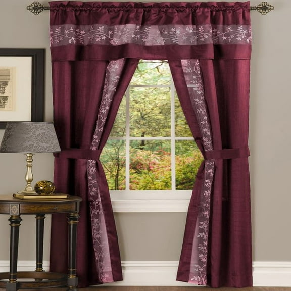 Thames 5 Piece Window Curtain Set - 55x63 - Burgundy