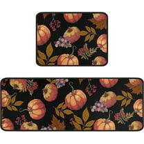 Fall Pumpkin Kitchen Rugs and Mats Sets of 2,Thanksgiving Farmhouse Kitchen Rugs Decoration Rubber Backing Non-Slip Floor Mat for Sink Waterproof Laundry Room Rugs Runner,Black 17x24 17x48inch
