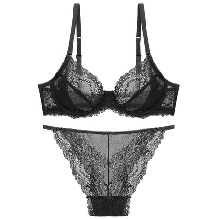 WIZUTIZ Lace Sling Set Two Piece See Through Underwear Corset Thin Sponge Transparent Bra With Large Chest And Small Lace Women s Sexy Lingerie Bra Set My Order