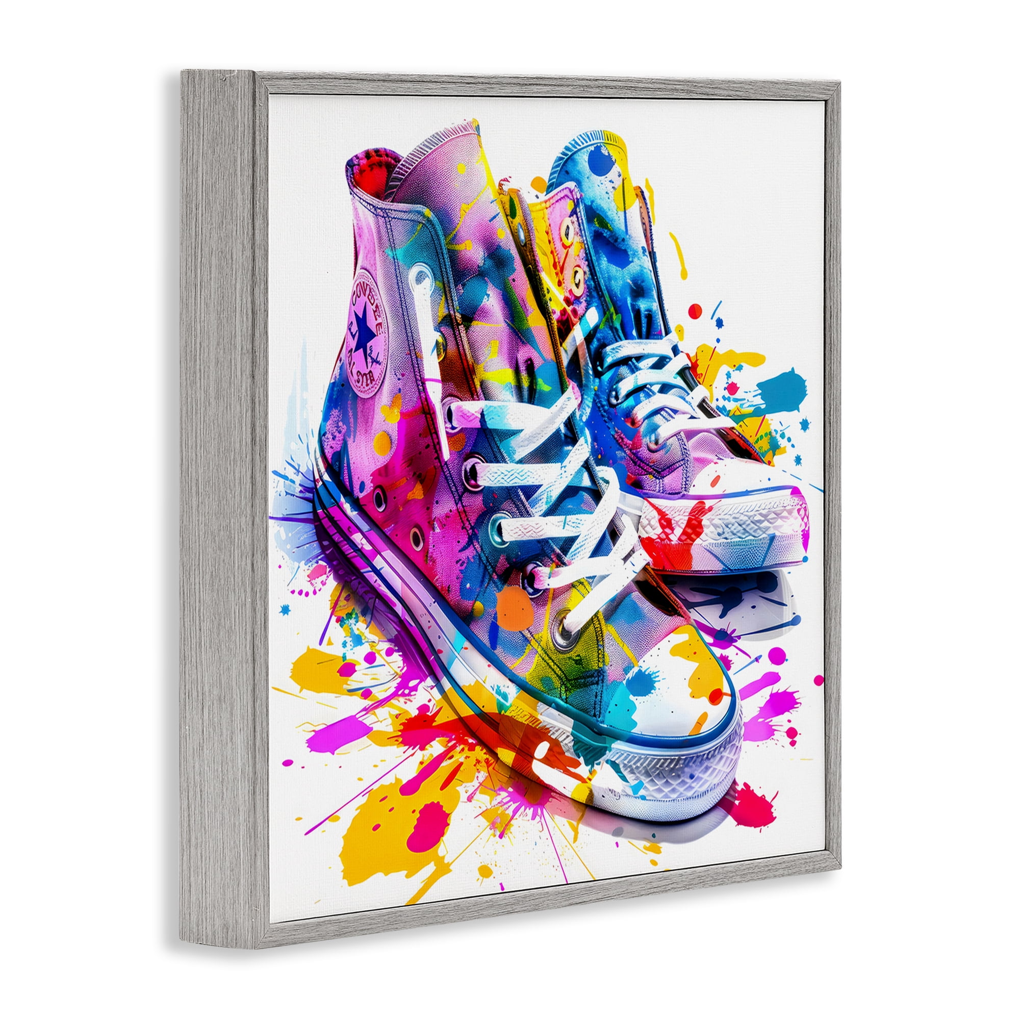 Stupell Industries High Top Sneakers Splash Gray Framed Giclee Art, design by Creative Studio