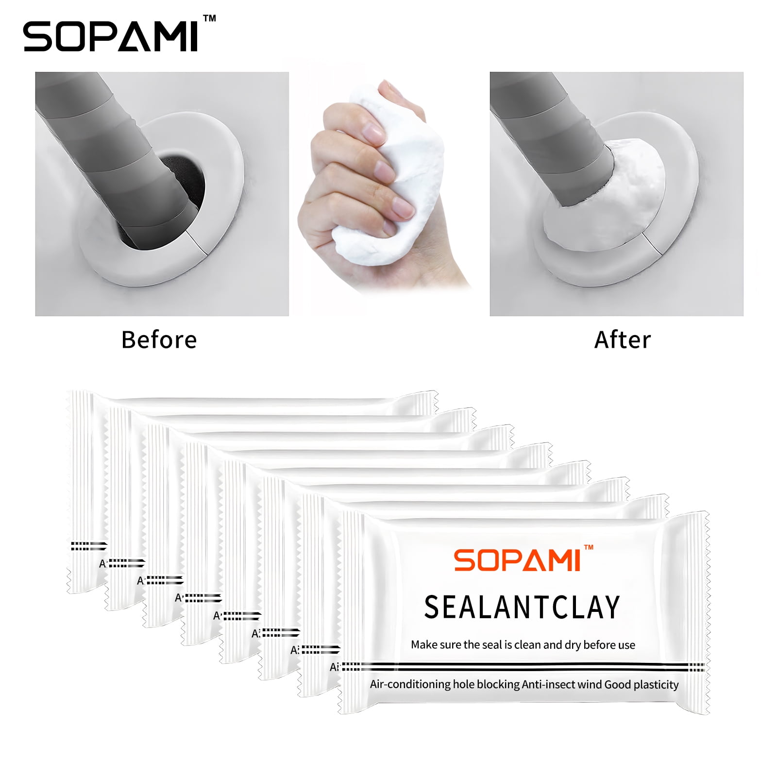 SOPAMI 10-Pack White Waterproof Sealant Putty - Quick Mending Mud & Duct Seal Clay for Wall Hole Repair, Drain Pipe Connection, Air Conditioning Vents & Cracks