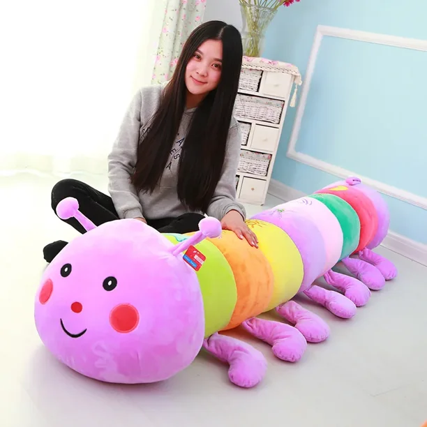 Peluche Oruga De 110 Cm – Almohada Suave Y Larga Para Piernas, Regalo De Cumpleaños Para Niños, Niñas Y Novia, En Rosa Y Verde