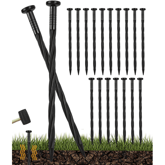 YUANSONG 50Pcs 8-Inch Plastic Landscape Edging Spikes, Heavy-Duty Spiral Anchoring Nails for Weed Barrier, Paver Edging, Artificial Turf, Garden Fabric, and Pathways