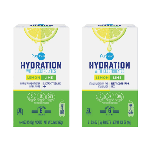 PurAqua Hydration With Electrolytes Drink Mix, Lemon Lime, 6 Count, 0.56 oz,2 Pack