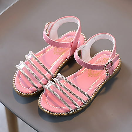 

Dyfzdhu Girls Sandals Fashion Spring Summer Children Sandals Flat Open Toe Buckle Light Comfortable Solid Color Rhinestone
