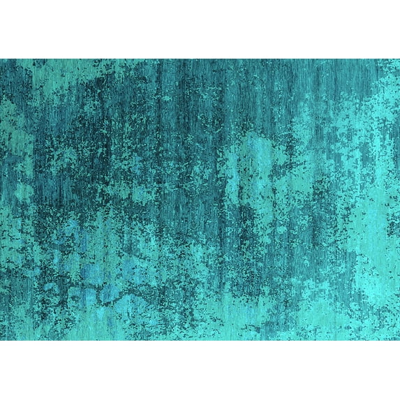 Ahgly Company Machine Washable Indoor Rectangle Oriental Turquoise Blue Industrial Area Rugs, 8' x 12'