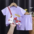 thumbnail image 2 of HCNTES Baby Girls Toddler Summer Outfit Short Sleeve T-shirt Elastic Waist Shorts 2 Piece Short Set Summer Spring Pjs For 2t 3t 4t 5t 6t 7t Kid Outfit Sets boys(M01-Purple,3-6 Months), 2 of 4
